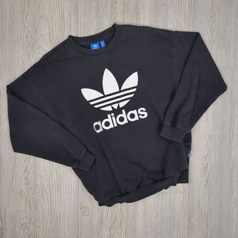 Vintage Y2K Adidas Black Classic Pullover Spellout Crewneck Sweater Streetwear S
